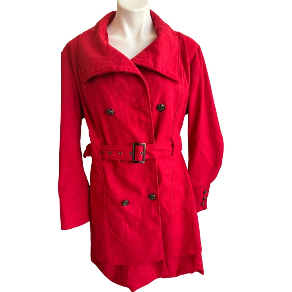 Yoki NY Vintage soft red wool blend belted trench coat - size 1XL